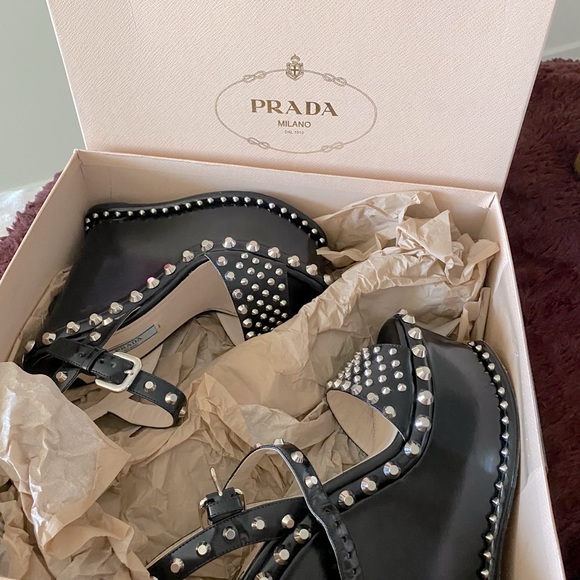 Prada stud spiked wedges Blk - Picture 3 of 7
